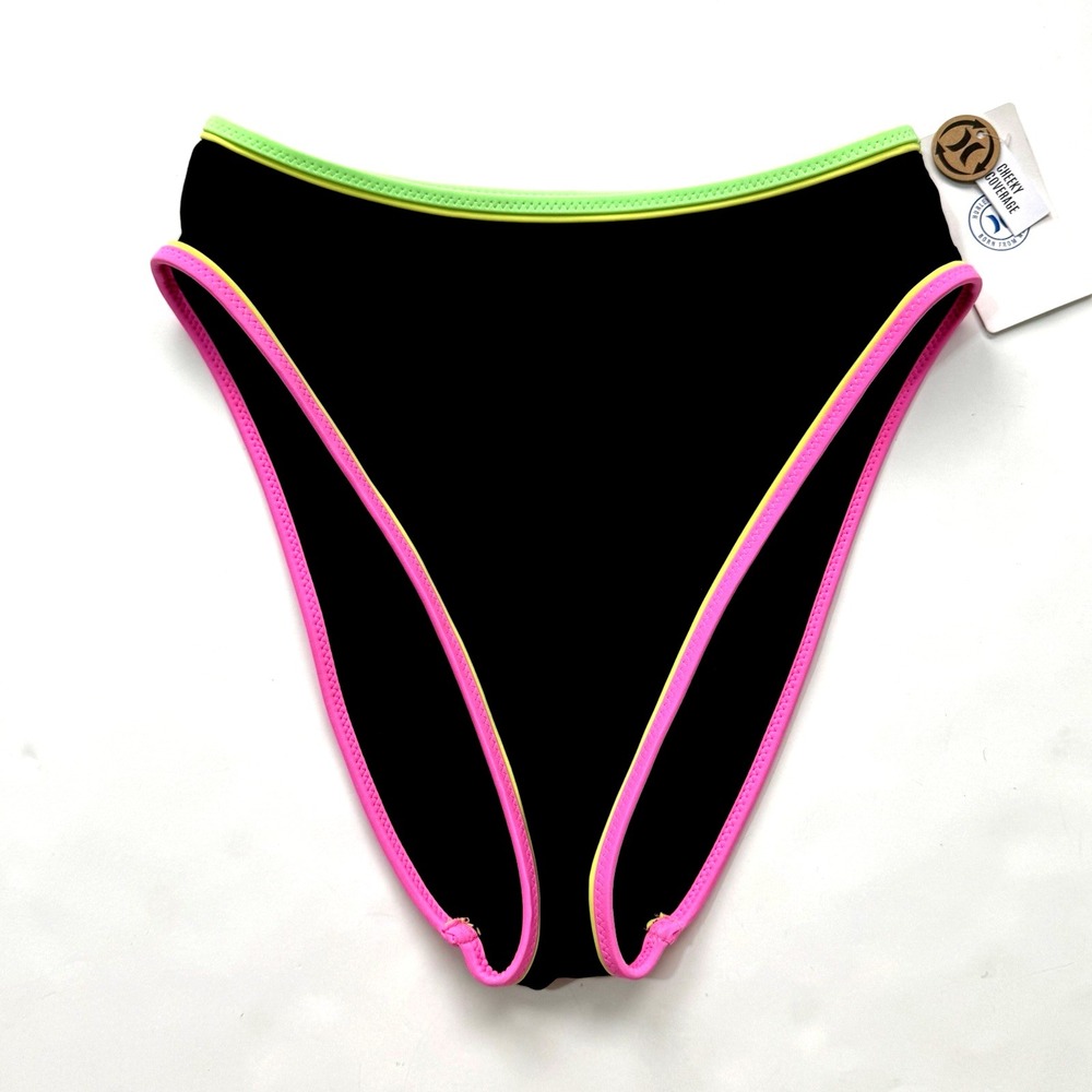 New Hurley Bikini Swimsuit Cheeky Bottom Women S 4 6 High Waist Neon Colorblock